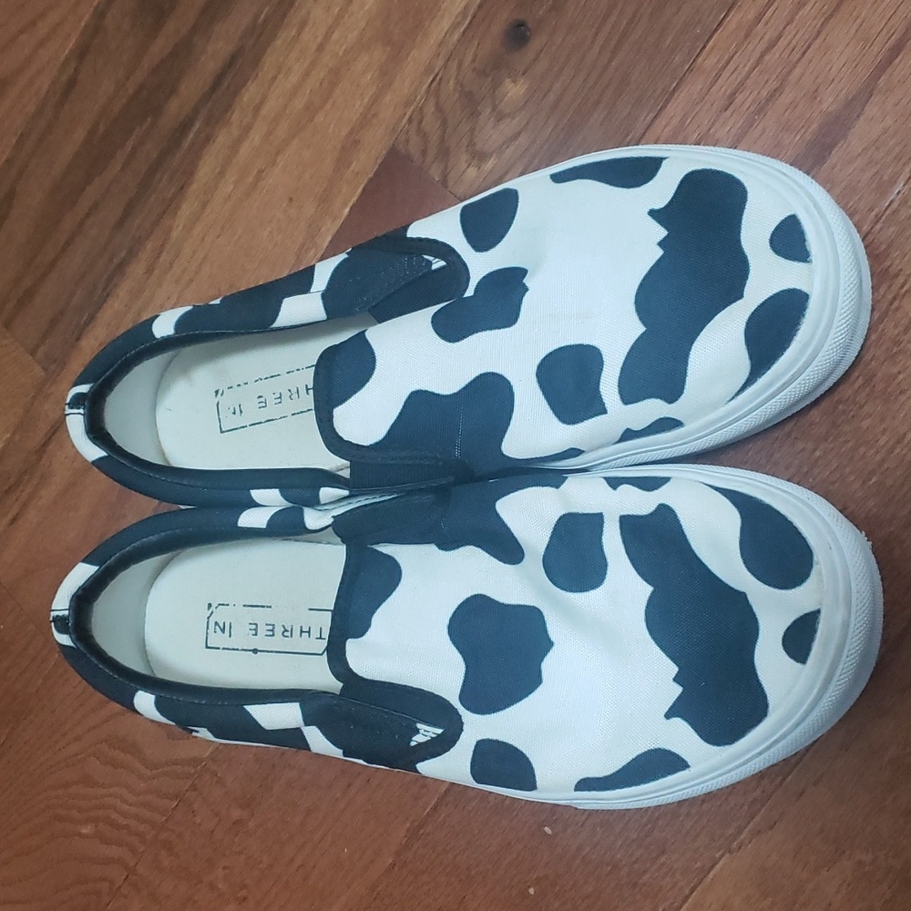 Cow print slip on shoes Size 8